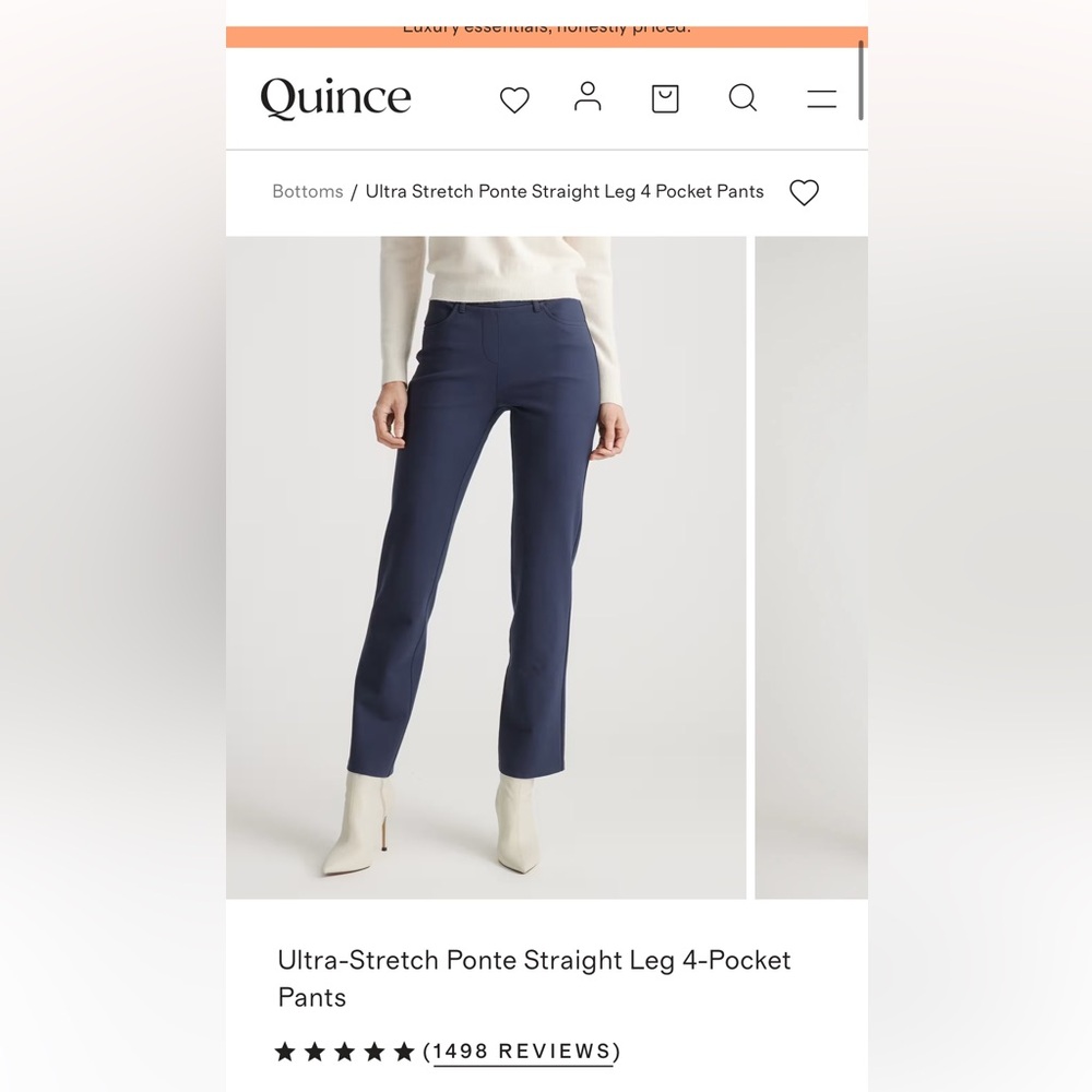 Quince Ultra-Stretch Ponte Straight Leg Pants in Navy, sz Med, Regular Fit